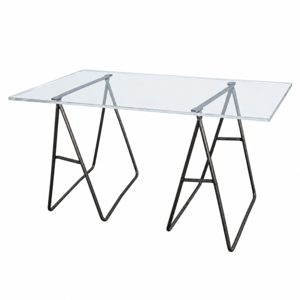 Table en plexiglas sur tréteaux